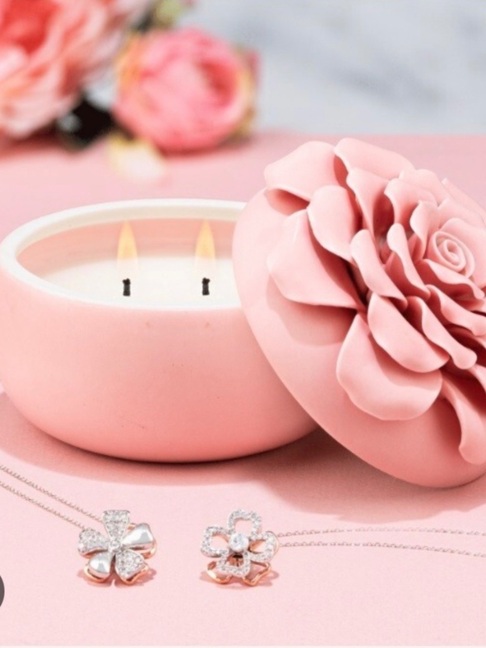 Charmed Aroma Spring Blossom Candle with Mystery Two Tone Necklace